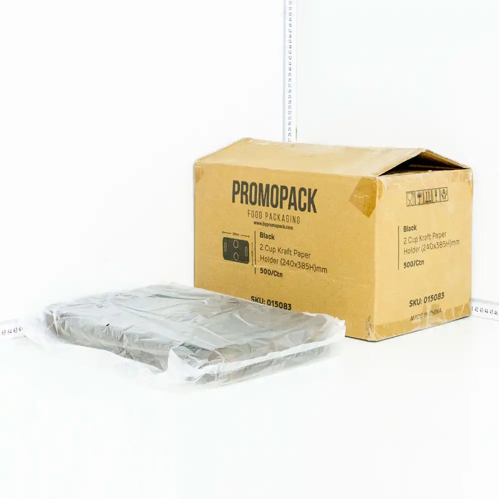 Black - 2 Cup Kraft Paper Holder 24×39cm 500/ctn