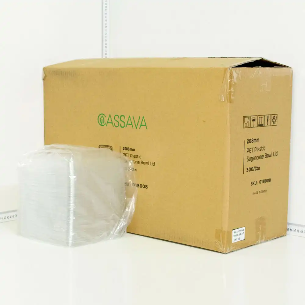 208mm PET Plastic Sugarcane Bowl Lid 300/ctn