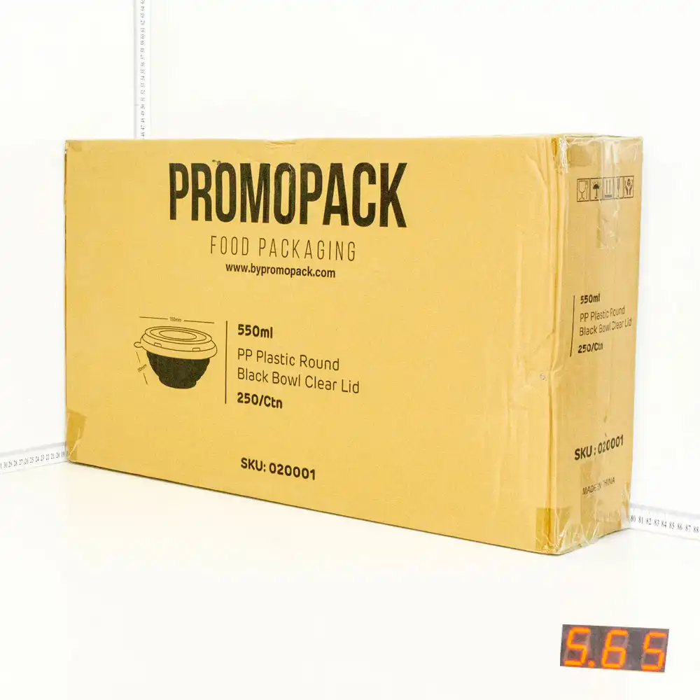 550ml PP Plastic Round Black Bowl with Clear Lid 250/ctn