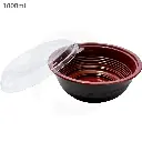 1000ml PP Plastic Round Black Bowl Clear Lid 200/ctn 