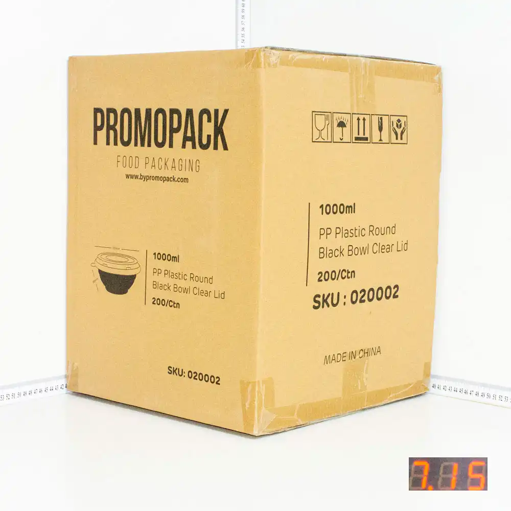 1000ml PP Plastic Round Black Bowl Clear Lid 200/ctn 