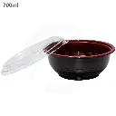 700ml PP Plastic Round Black Bowl Clear Lid 200/ctn