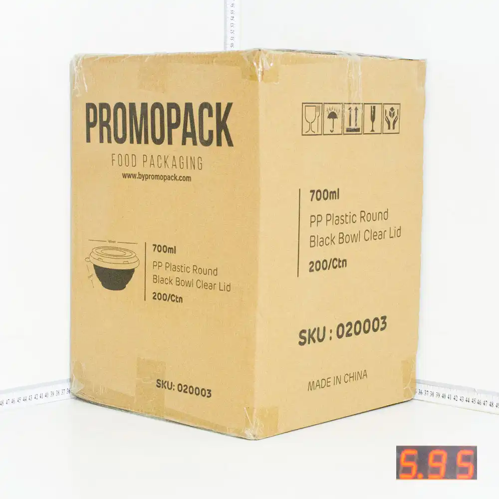 700ml PP Plastic Round Black Bowl Clear Lid 200/ctn