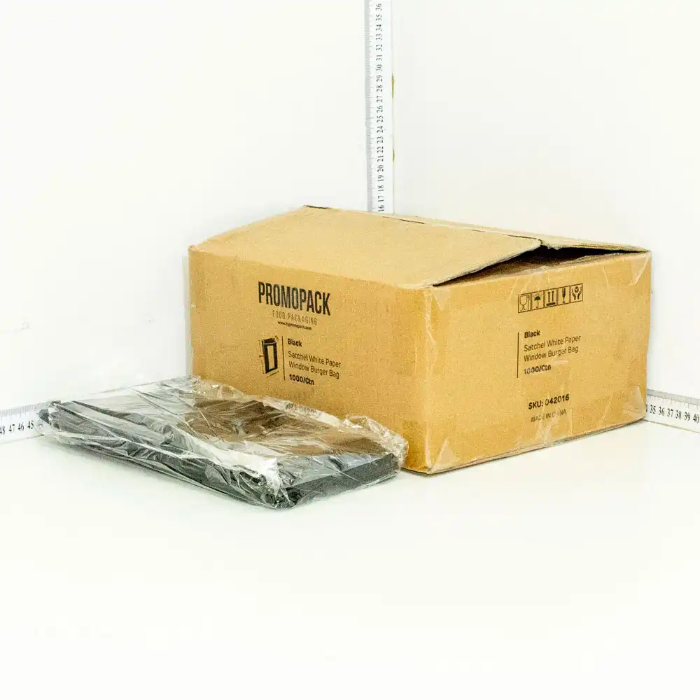 Black 12x7x29cm Satchel Window White Paper Bag 1000/ctn