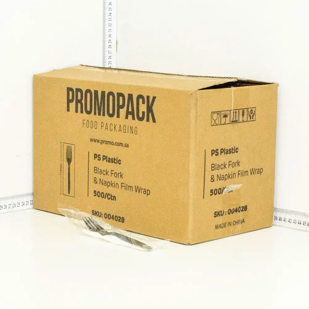 PS Plastic Black Fork & Napkin Film Wrap 500/ctn