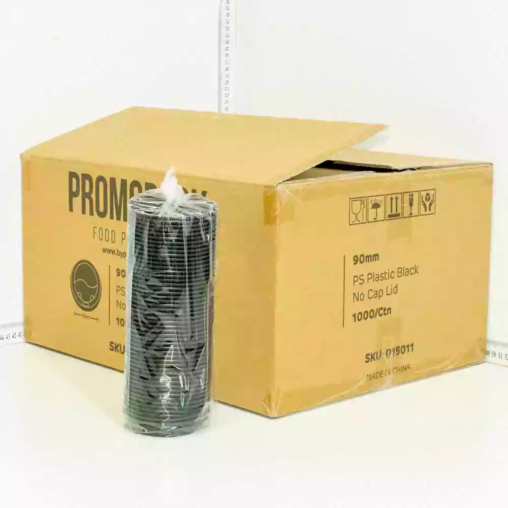 90mm PS Plastic Black Matt No Cap Lid 1000/ctn