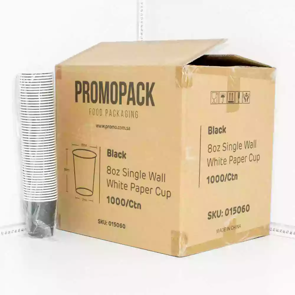 Black - 8oz Single Wall White Paper Cup 1000/ctn