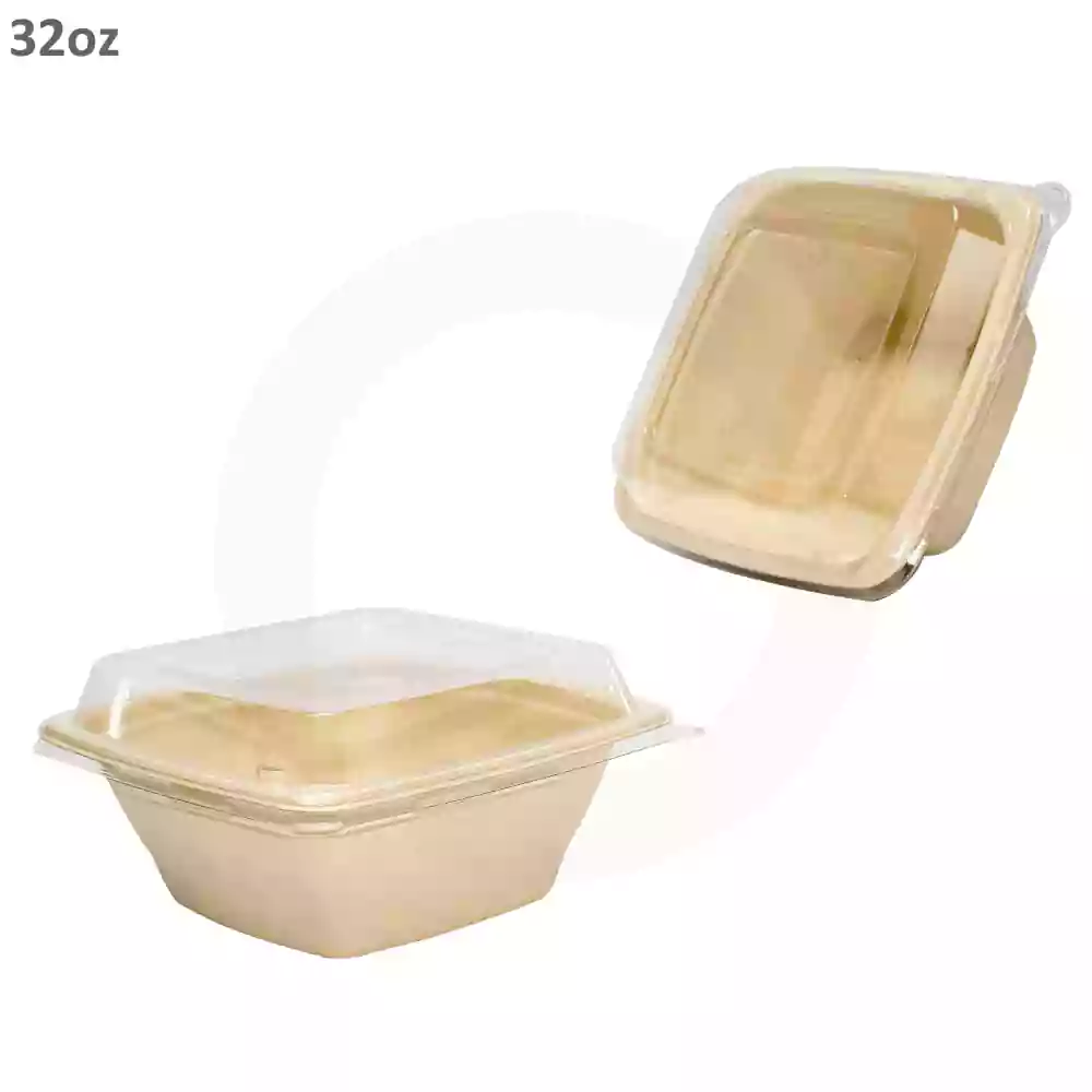32oz Bagasse Sugarcane Square Food Bowl 300/ctn