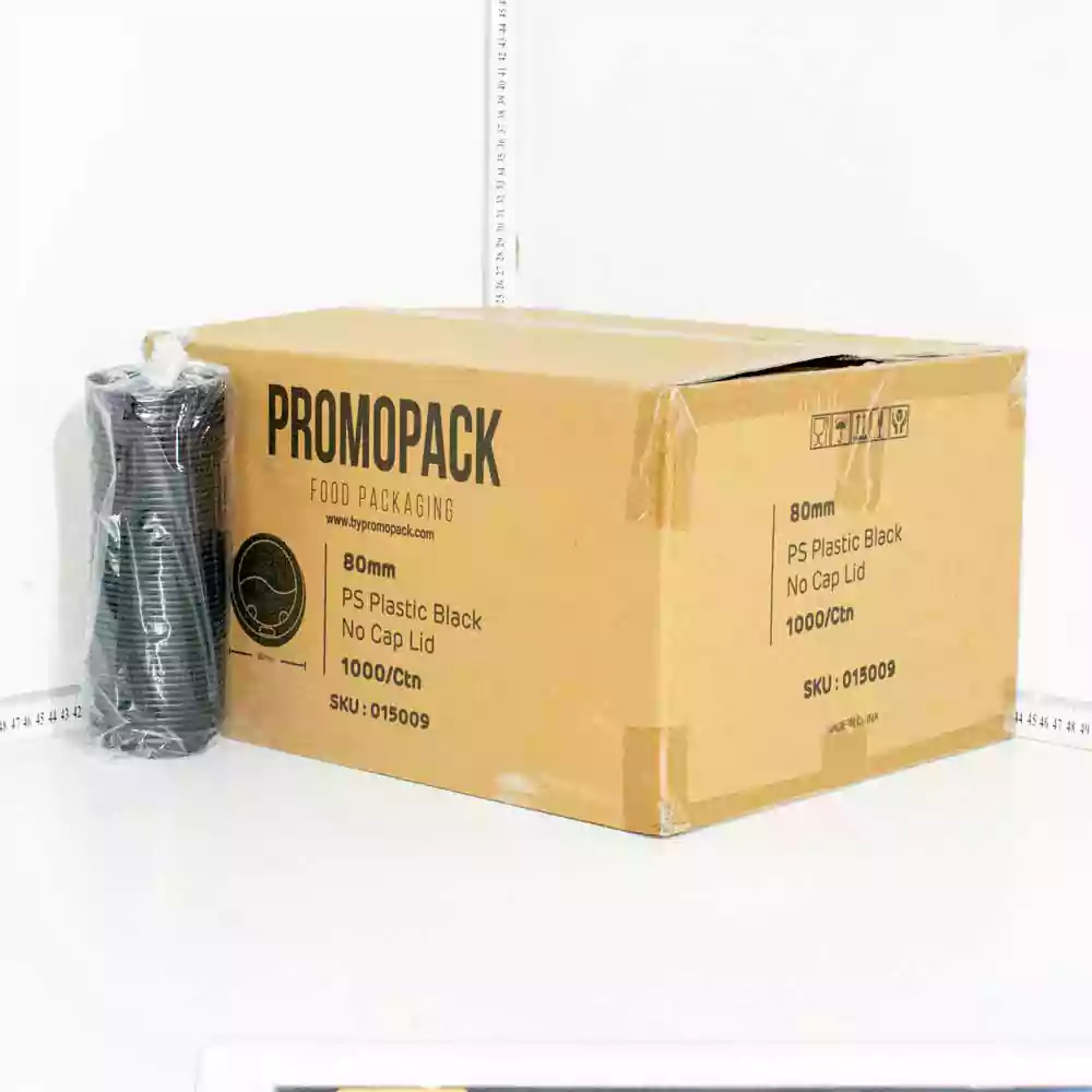 80mm PS Plastic Black Flat Lid No Cap 1000/ctn