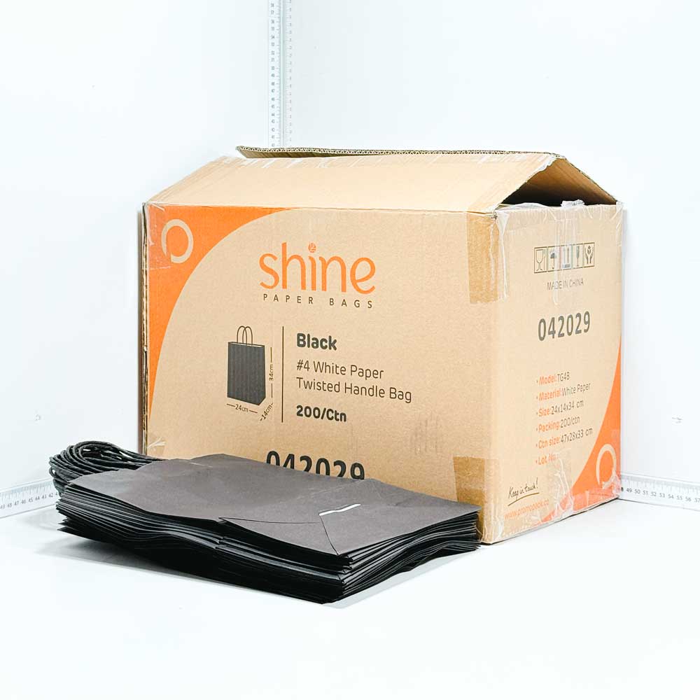 Black - #4 White Paper Twisted Handle Bag 200/ctn