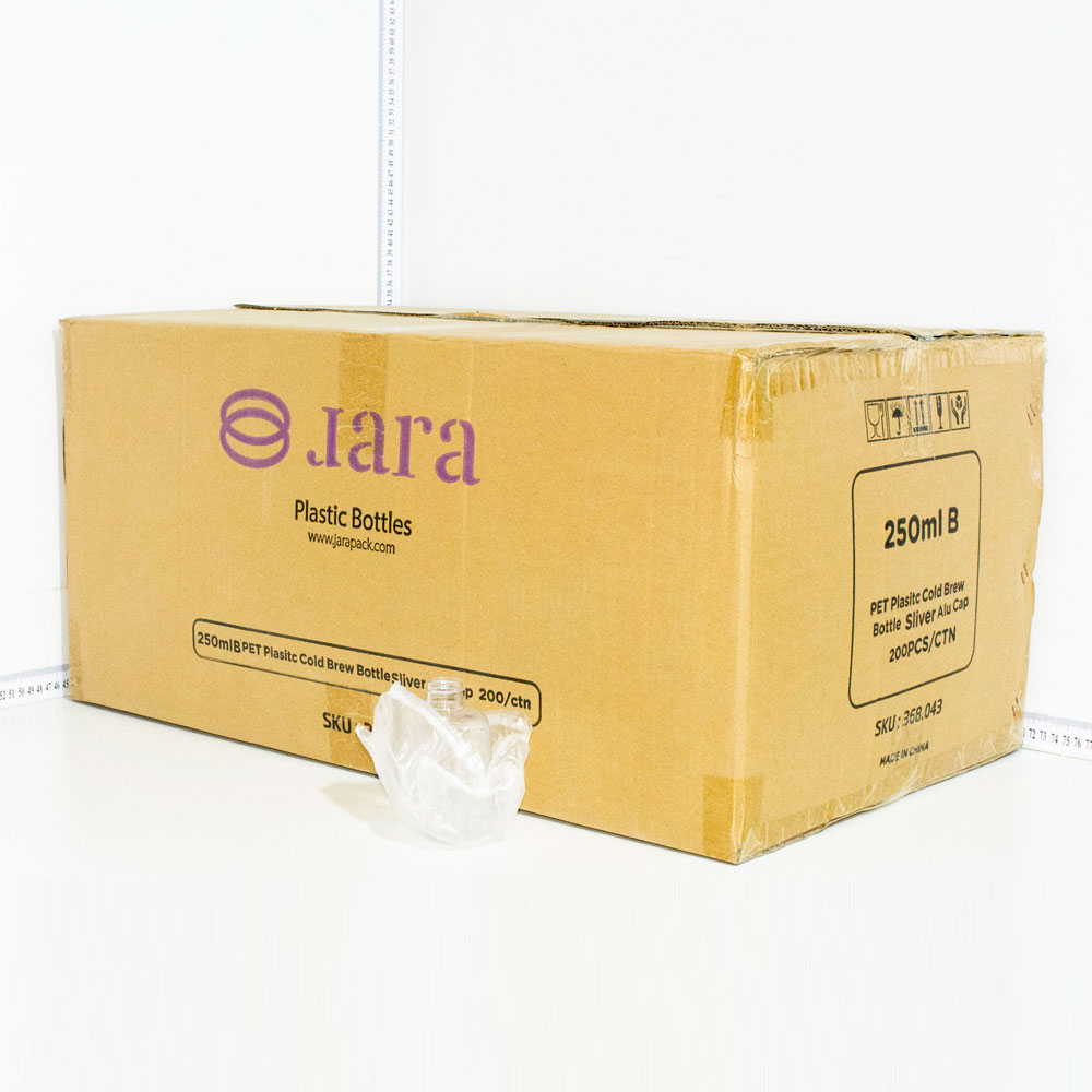 250ml B PET Plastic Cold Brew Bottle Silver Alu Cap 200/ctn