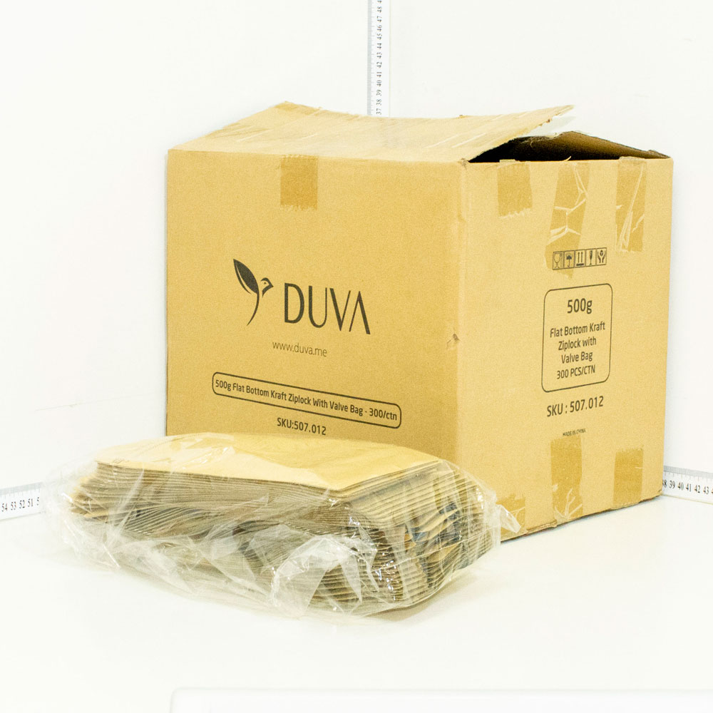 500g Kraft Flat Bottom Ziplock Valve Bag 300/ctn
