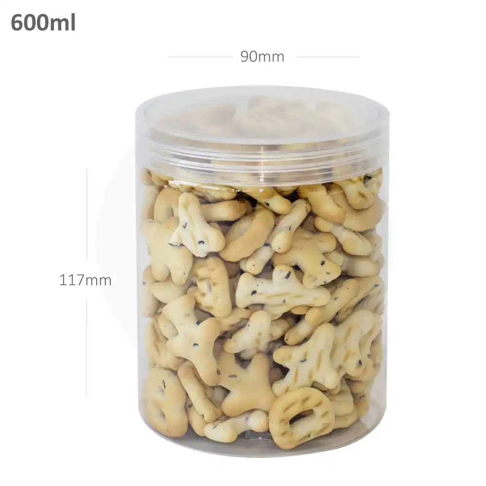 600ml/90mm PET Plastic Jar Clear PP Cap 100/ctn