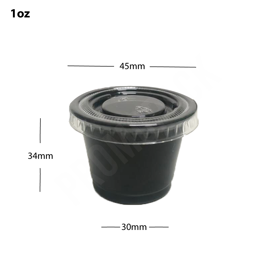 1oz PP Plastic Black Sauce Cup with PET Clear Lid 2000/ctn