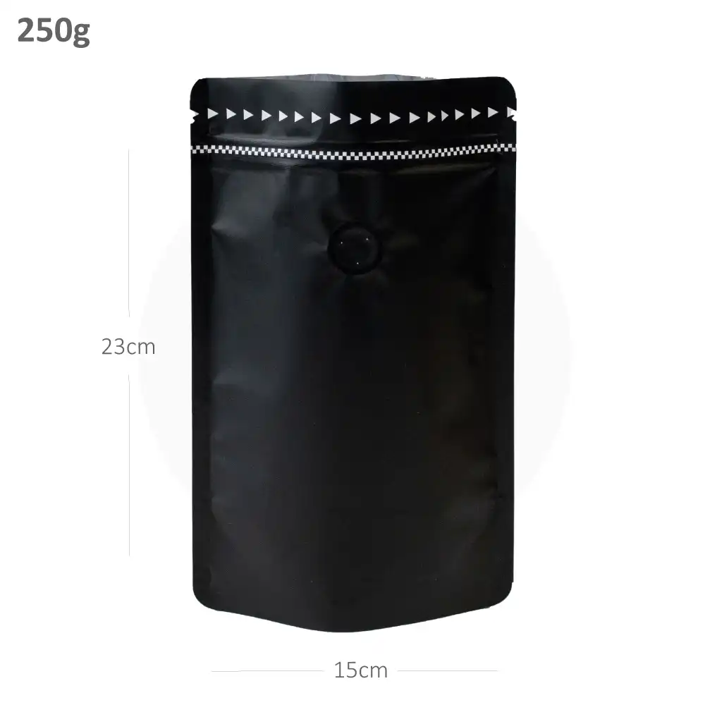 250g Black Stand Up Ziplock Valve Bag 300/ctn