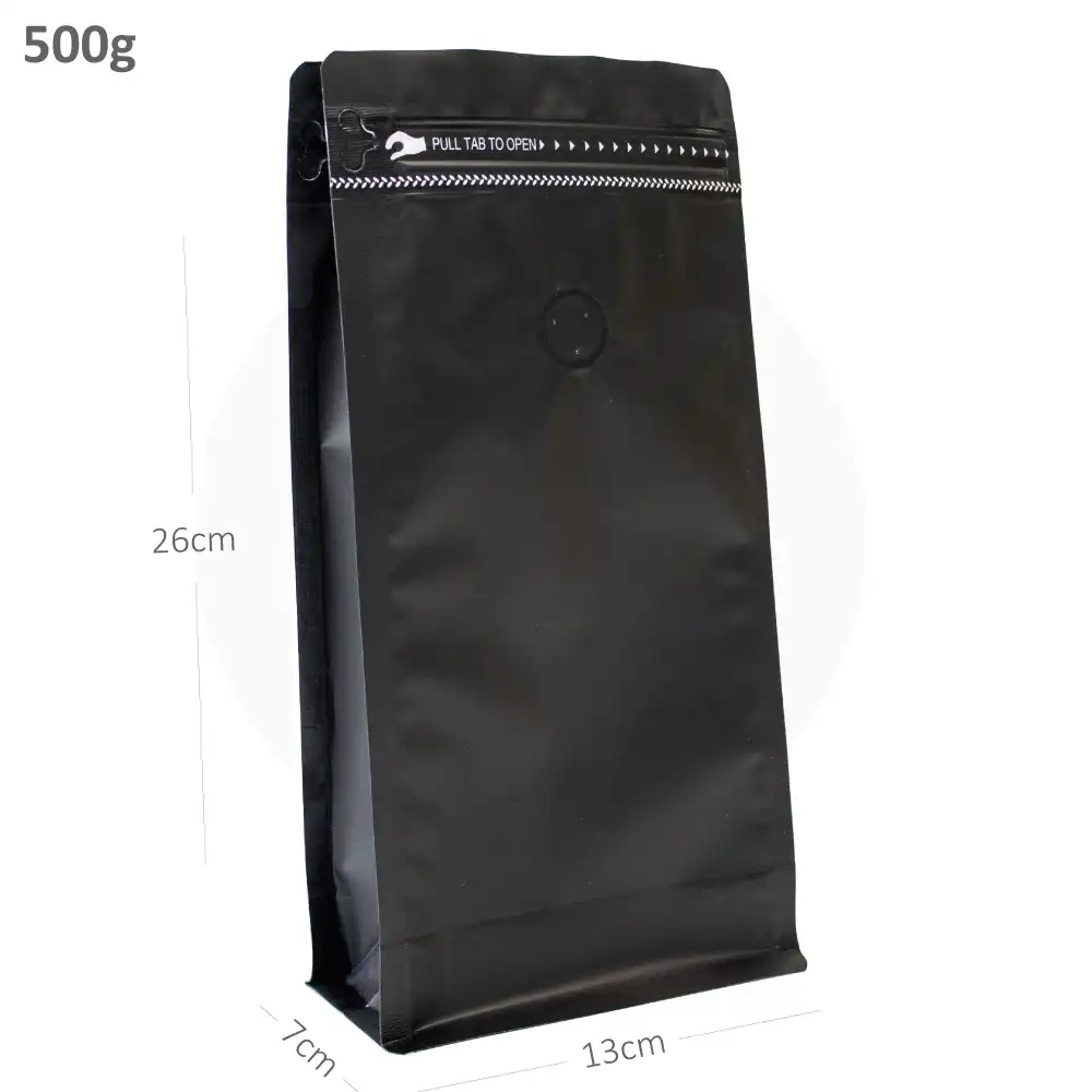500g Black Flat Bottom Ziplock Valve Bag 300/ctn