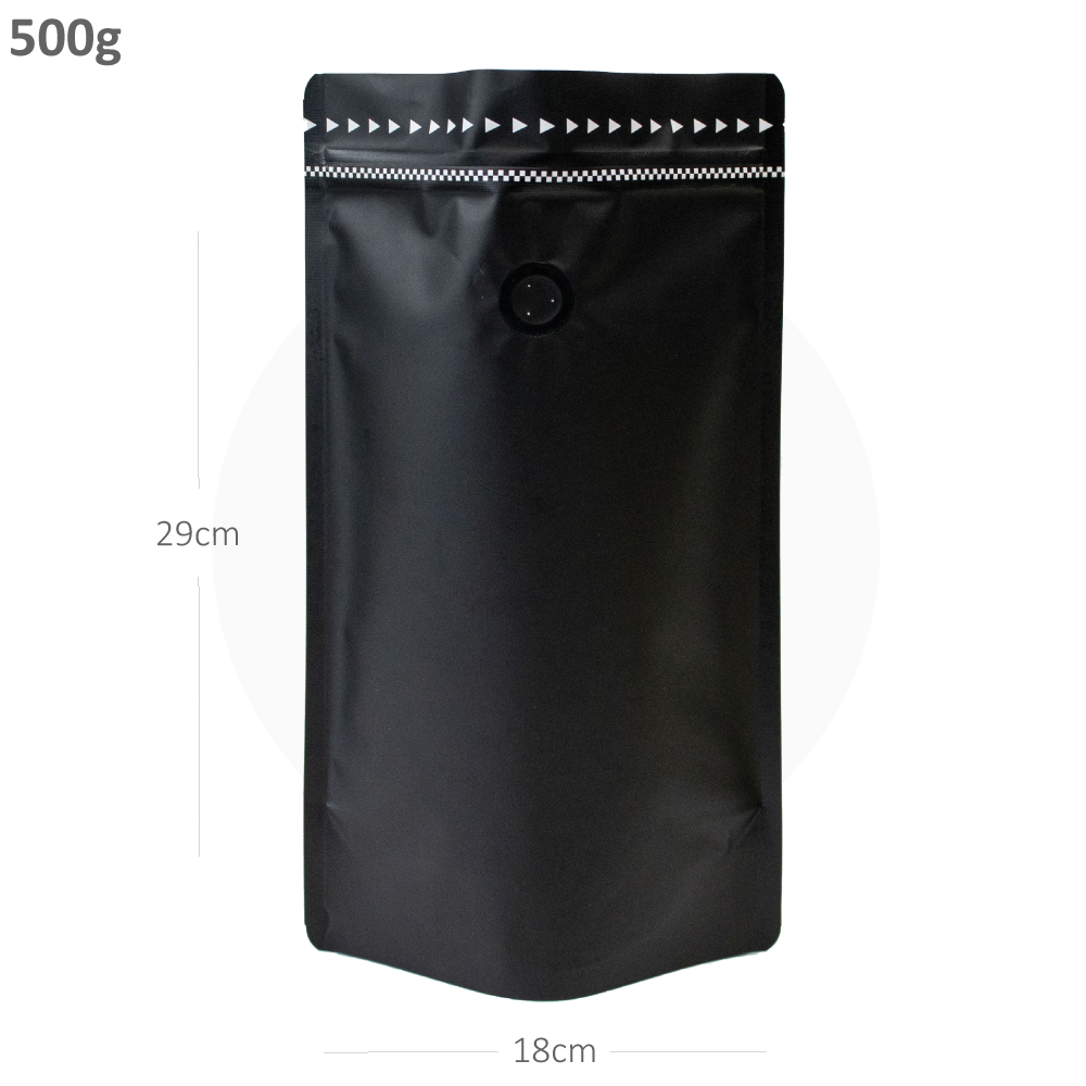 500g Black Stand Up Ziplock Valve Bag 300/ctn