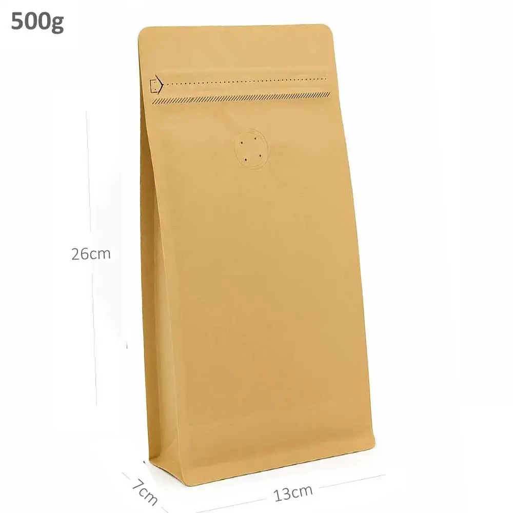 [007012] 500g Kraft Flat Bottom Ziplock Valve Bag 300/ctn