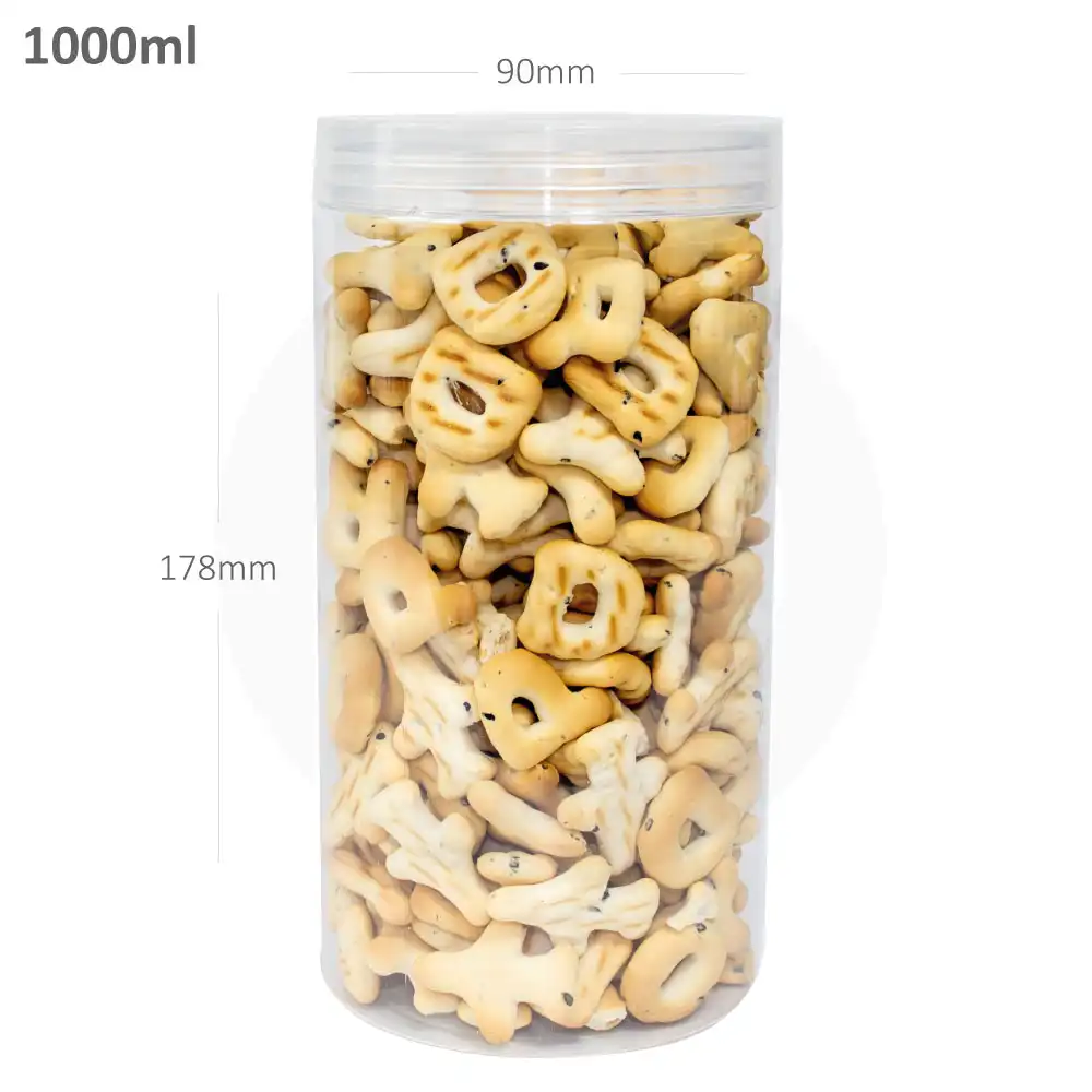 1000ml/90mm PET Plastic Jar Clear PP Cap 50/ctn