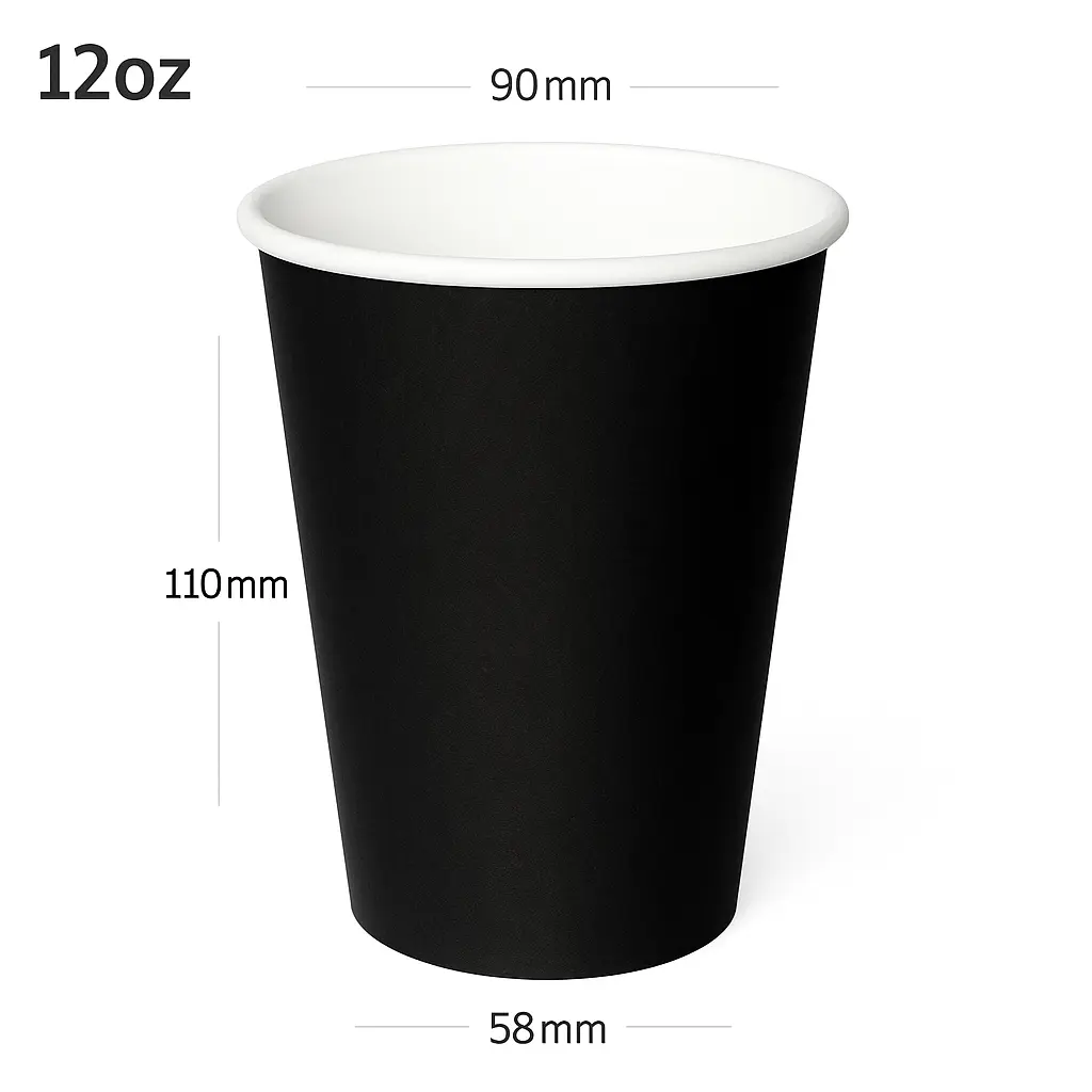 Black - 12oz Single Wall White Paper Cup 1000/ctn