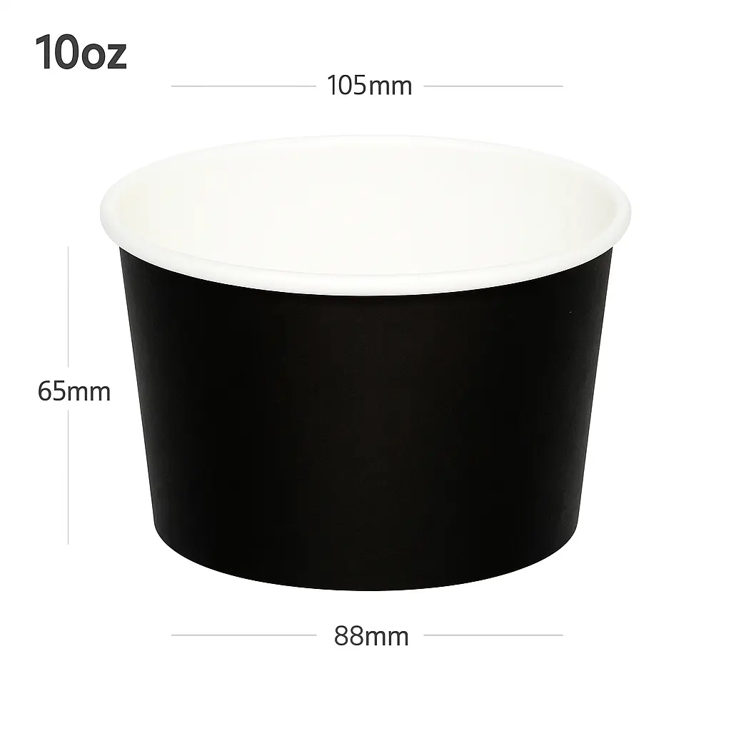 Black - 10oz White Paper Ice Cream Cup 1000/ctn