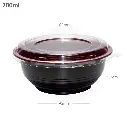 700ml PP Plastic Round Black Bowl Clear Lid 200/ctn