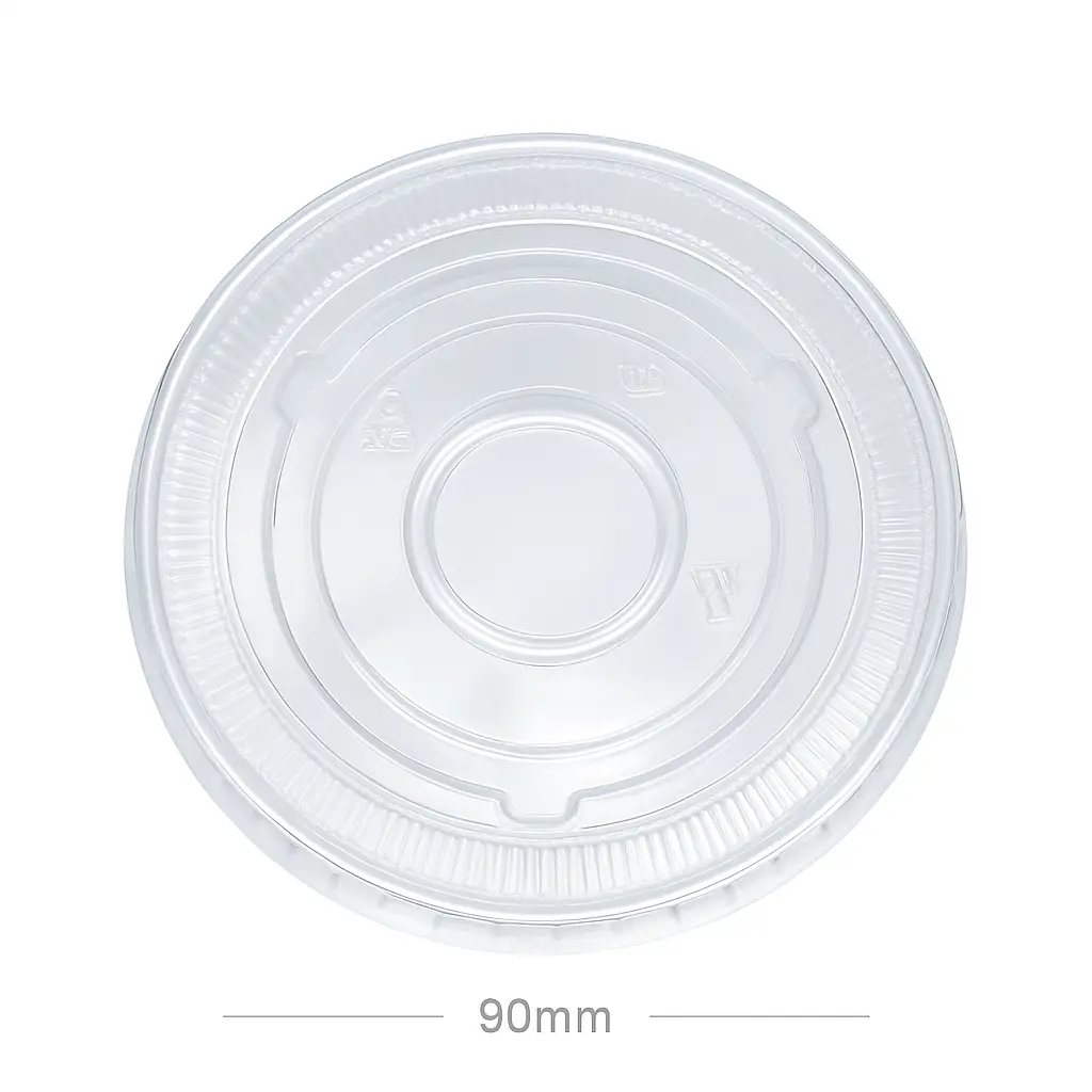 90mm PET Plastic Clear No Hole Flat Lid 1000/ctn