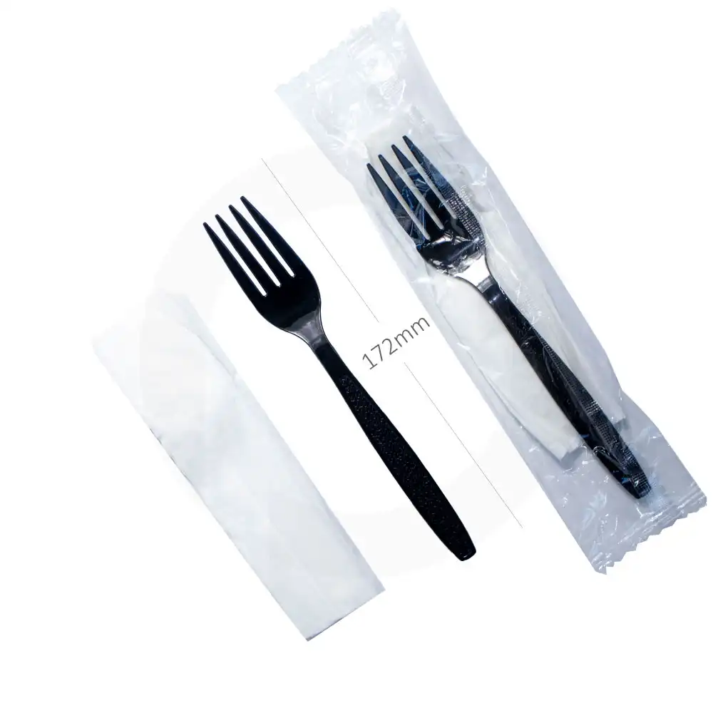 [004028] PS Plastic Black Fork & Napkin Film Wrap 500/ctn