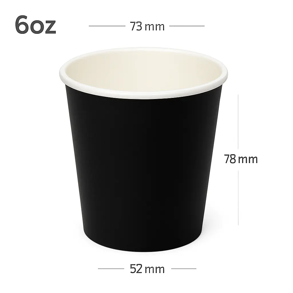 Black - 6oz Single Wall White Paper Cup 1000/ctn