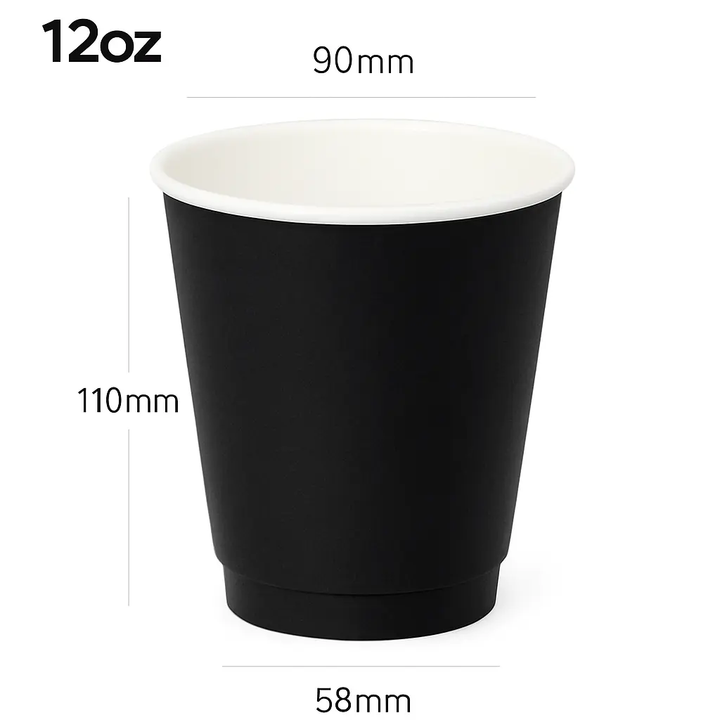 Black - 12oz Double Wall White Paper Cup 500/ctn