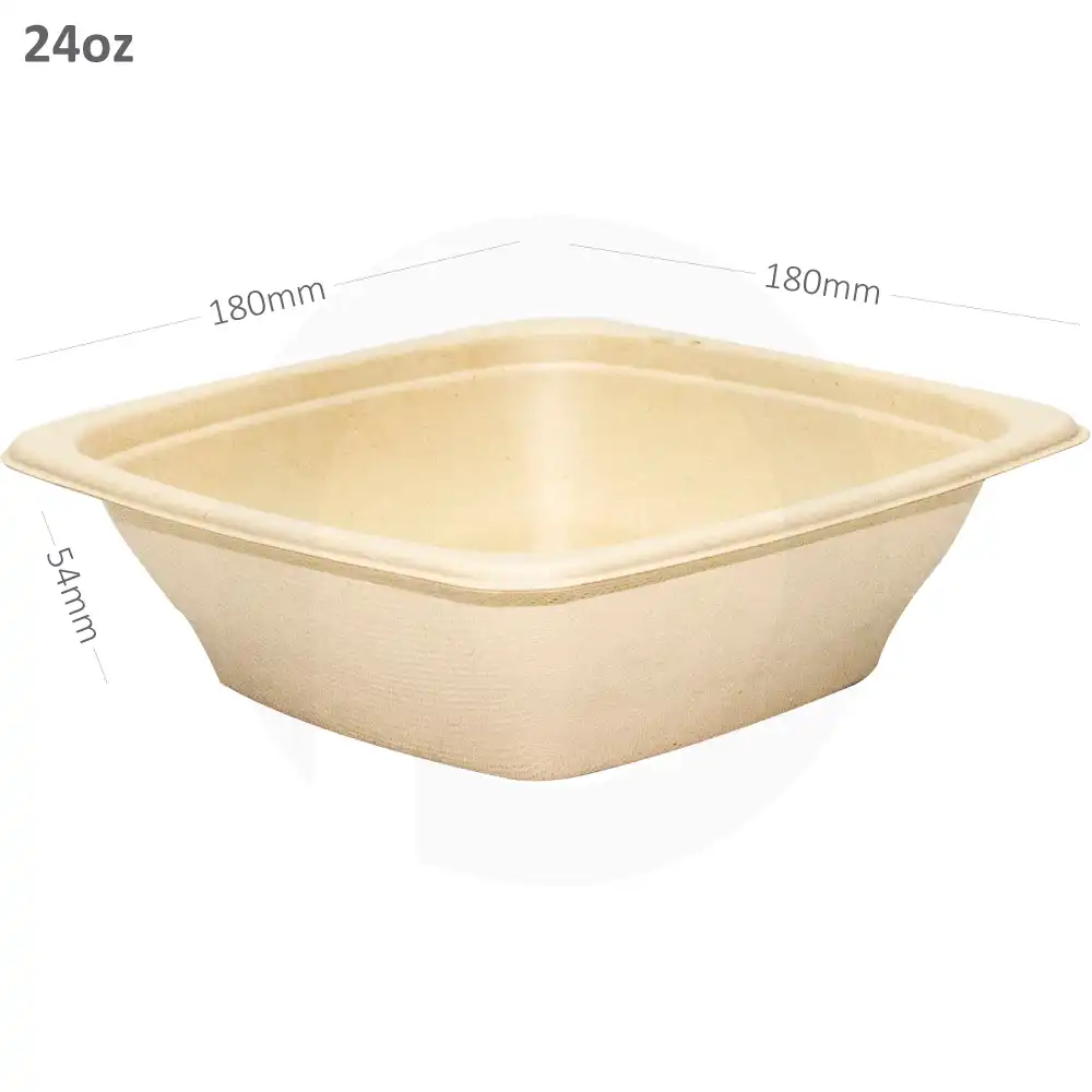24oz Bagasse Sugarcane Square Food Bowl 300/ctn