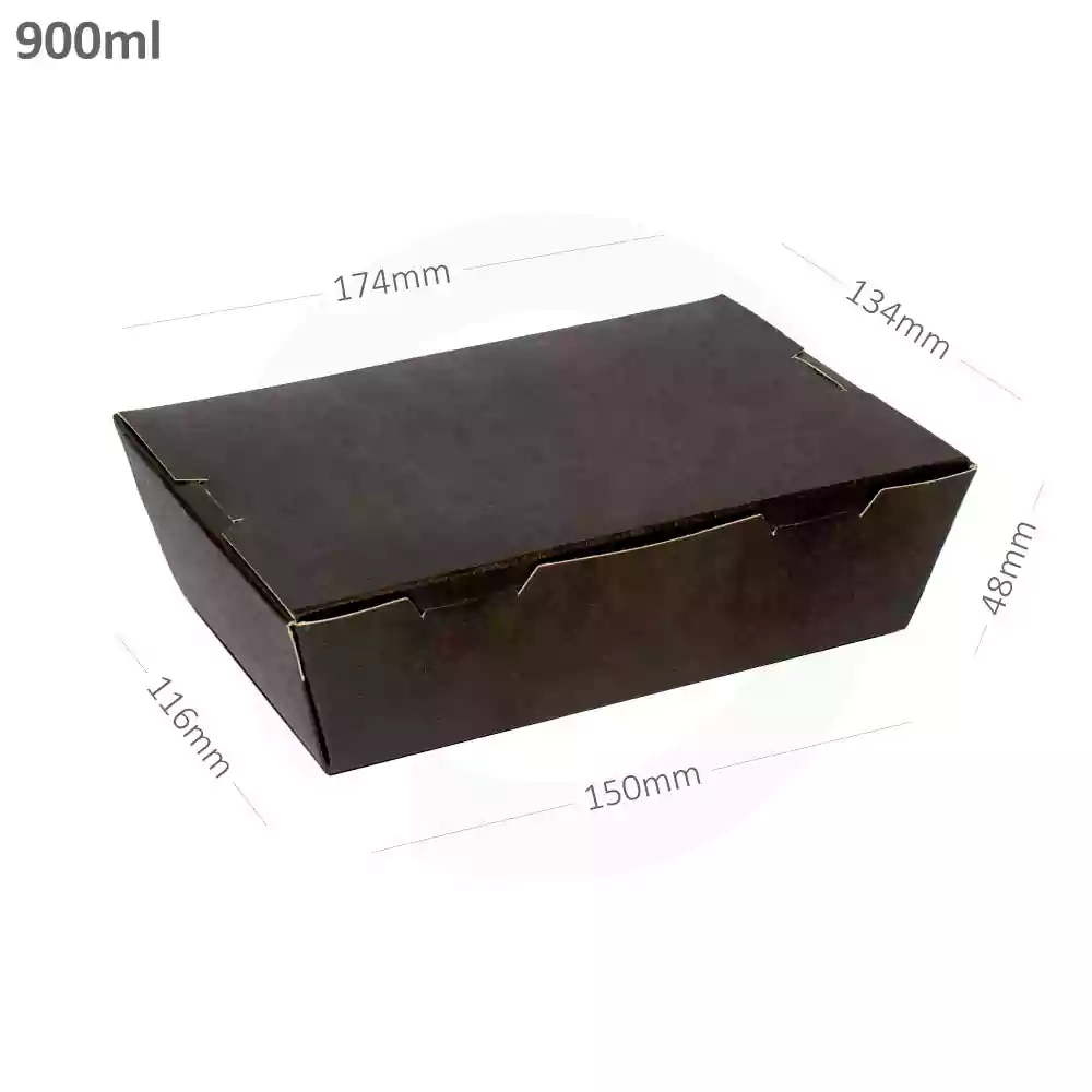 Black - 900ml A Kraf Paper Lunch Box 200/ctn