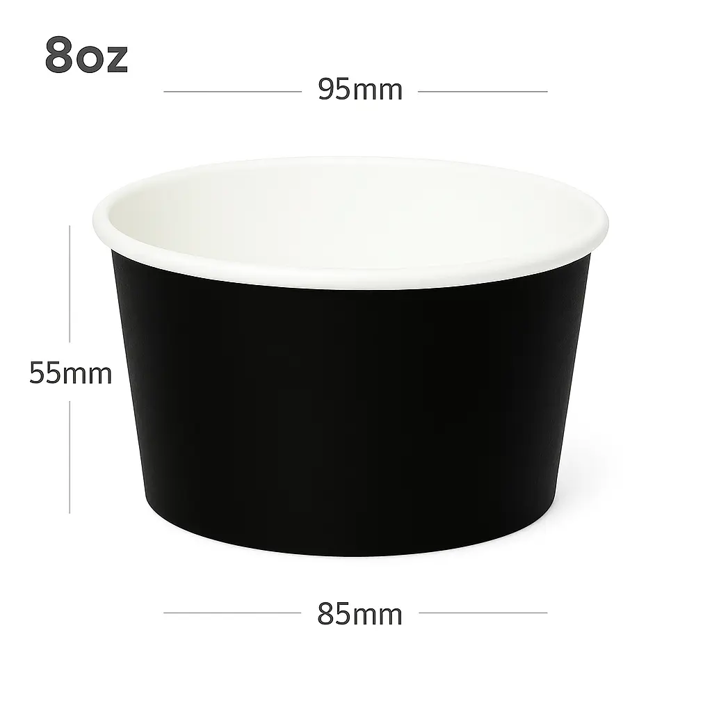 Black - 8oz White Paper Ice Cream Cup 1000/ctn