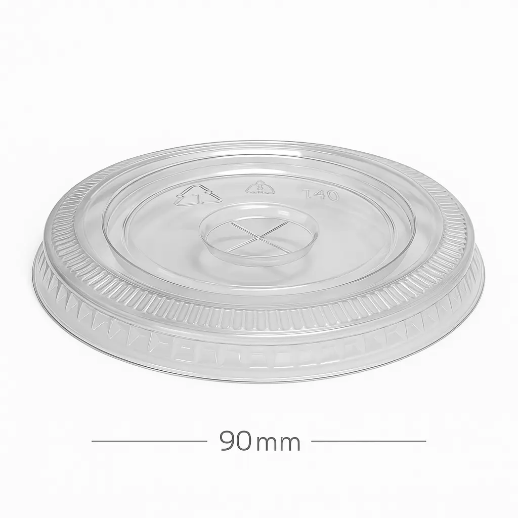 [029003] 90mm Clear PET Plastic X Hole Flat Lid 1000/ctn