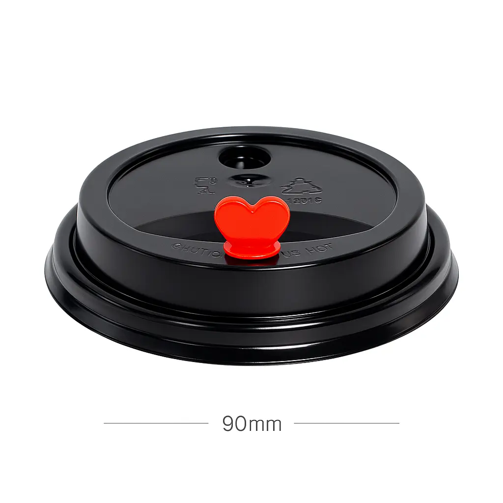 90mm Black PP Plastic Red Heart Lid 1000/ctn
