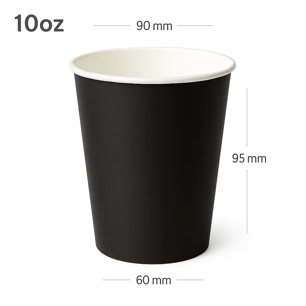 Black - 10oz Single Wall White Paper Cup 1000/ctn