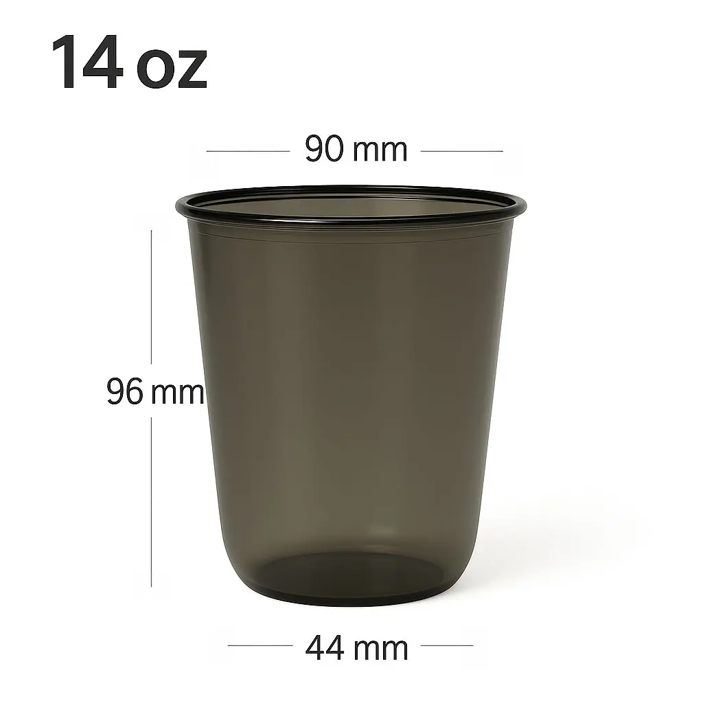 Black - 14oz/90mm PET Plastic U Shape Cup 1000/ctn