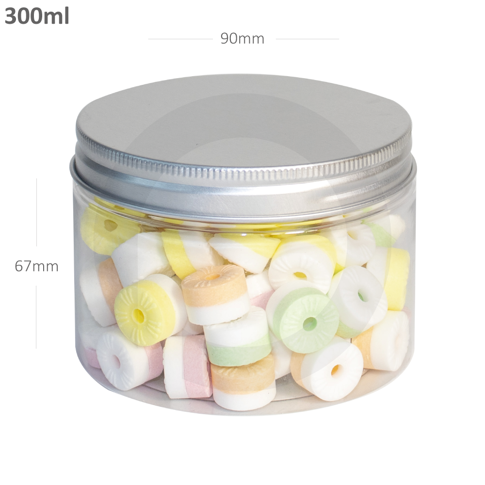 300ml/90mm PET Plastic Jar Alu Cap 100/ctn 