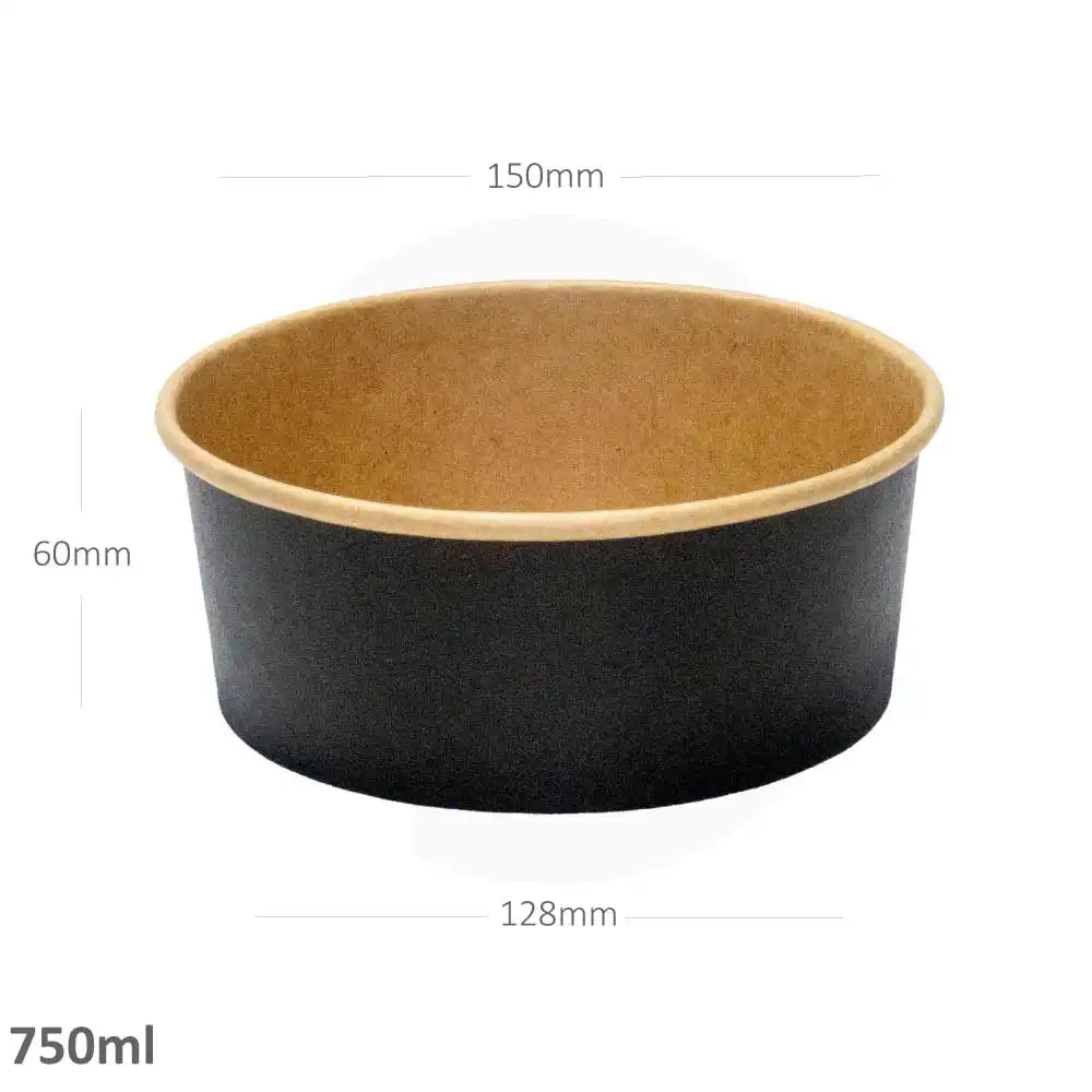 Black - 750ml Kraft Paper Salad Bowl 300/ctn