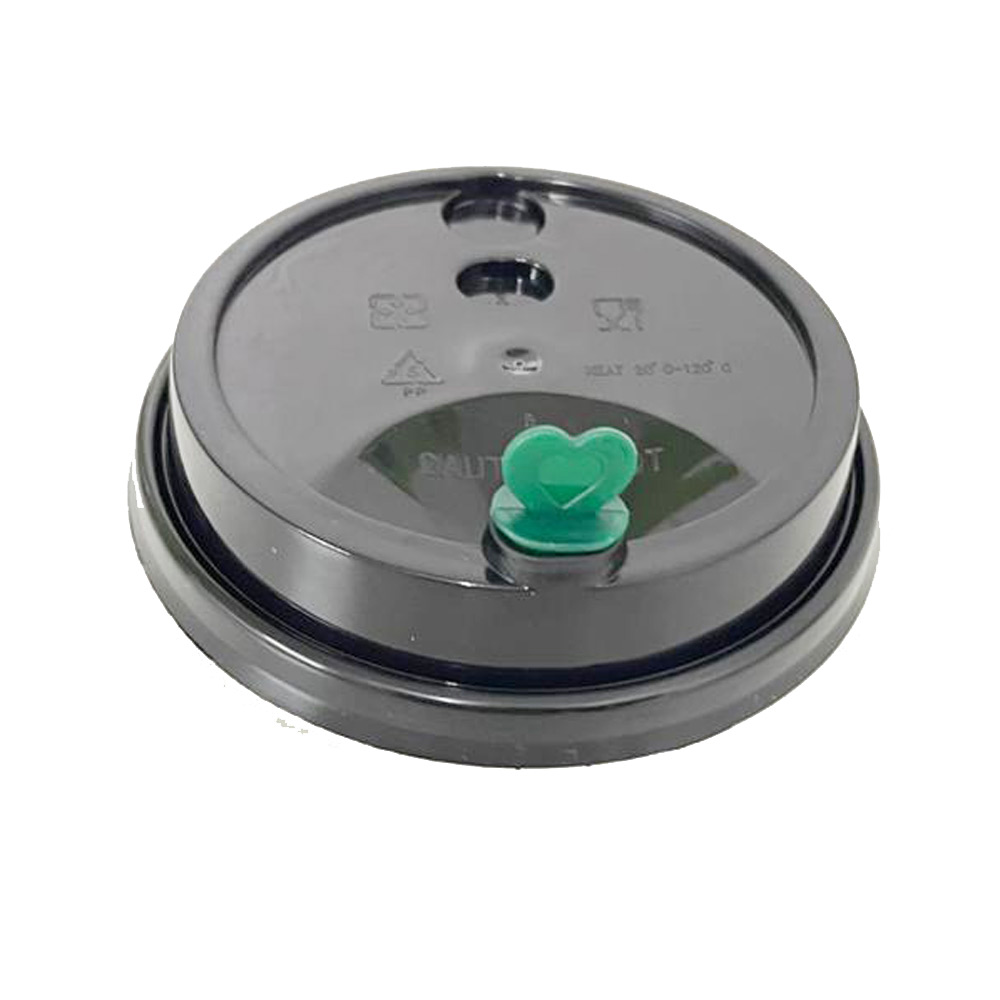 [014001] 90mm PP Plastic Black with green Heart Lid 1000/ctn