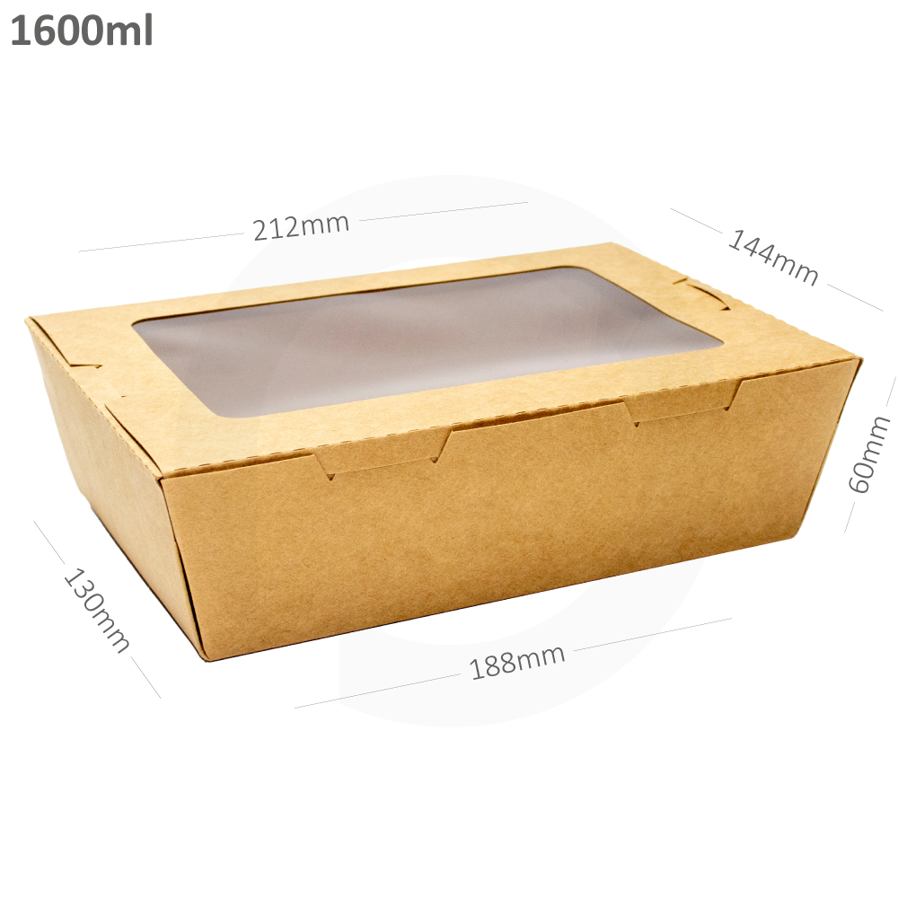 [331.012] 1600ml Kraft Paper Window Lunch Box 200/ctn