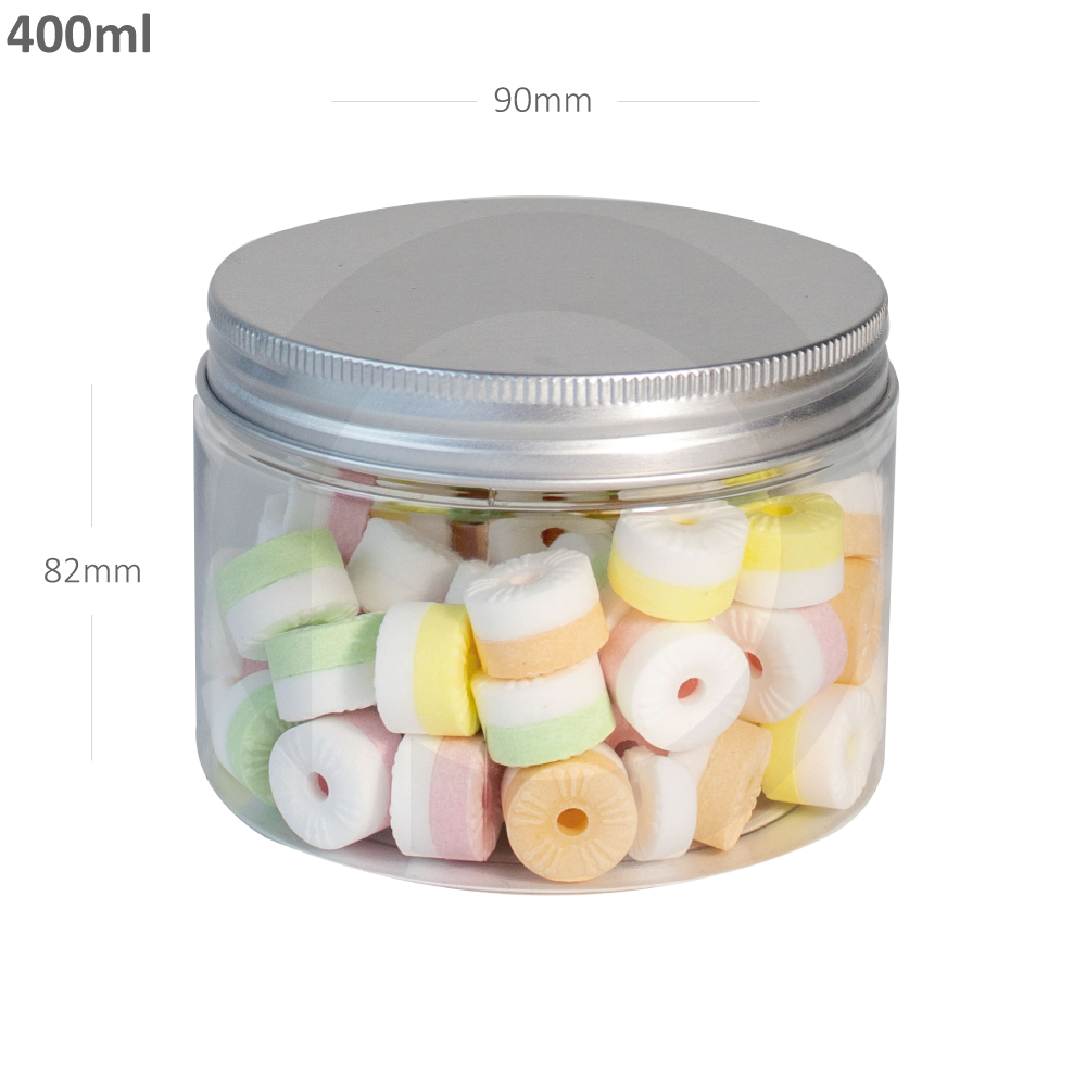[368.048] 400ml/90mm PET Plastic Jar with Alu Cap 150/ctn