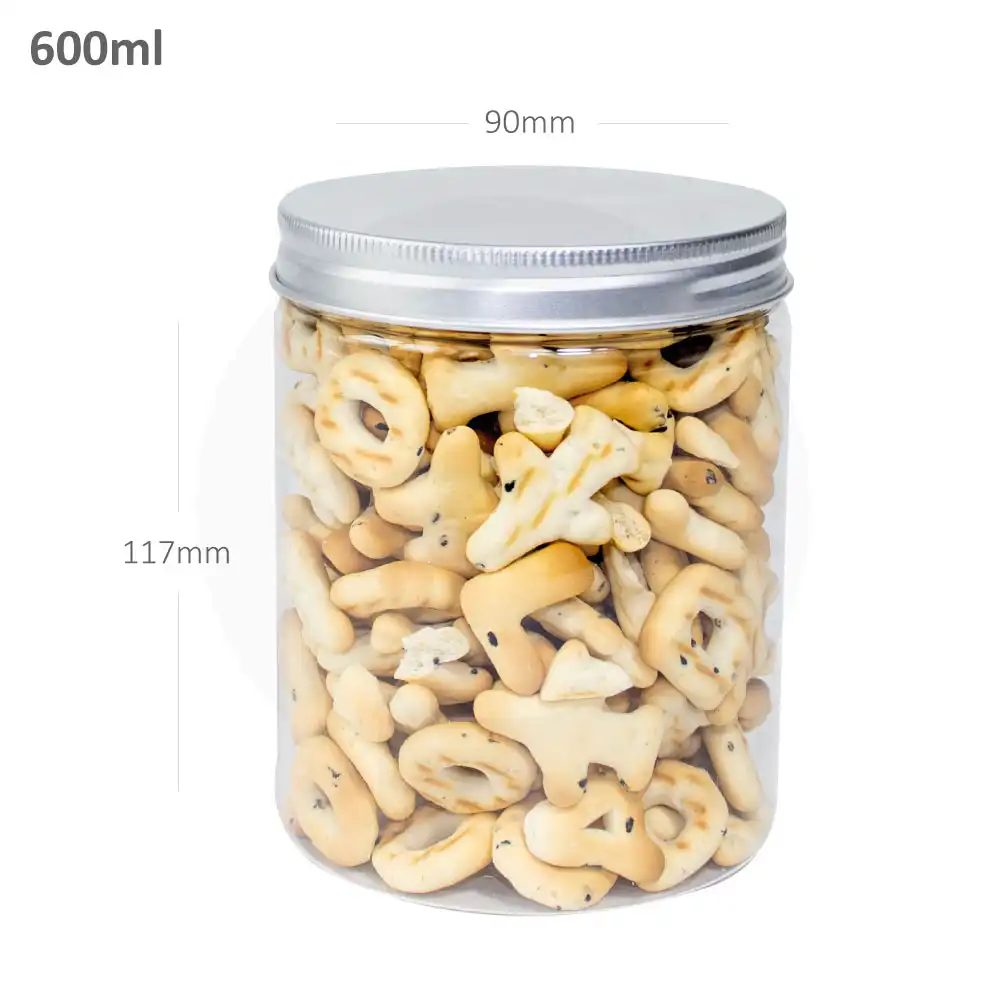 [010016] 600ml/90mm PET Plastic Jar Alu Cap 100/ctn
