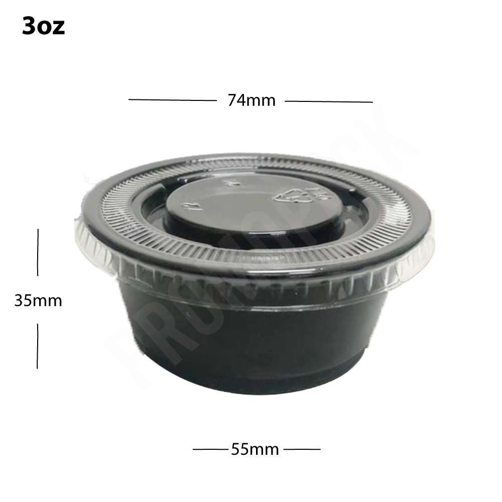 [317.014] 3oz PP Plastic Black Sauce Cup with PET Clear Lid 2000/ctn