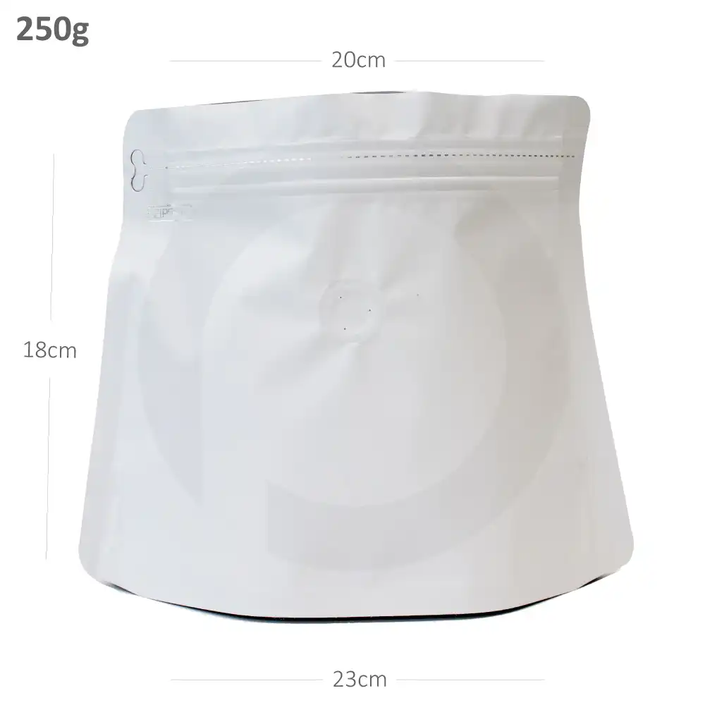 [021006] 250g White Diamond Stand Up Ziplock Valve Bag 300/ctn