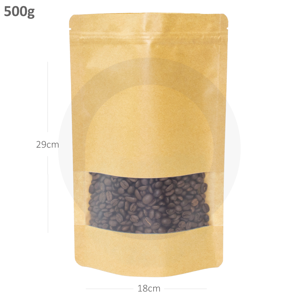 [021014] 500g Kraft Stand Up Ziplock & Window Bag 250/ctn