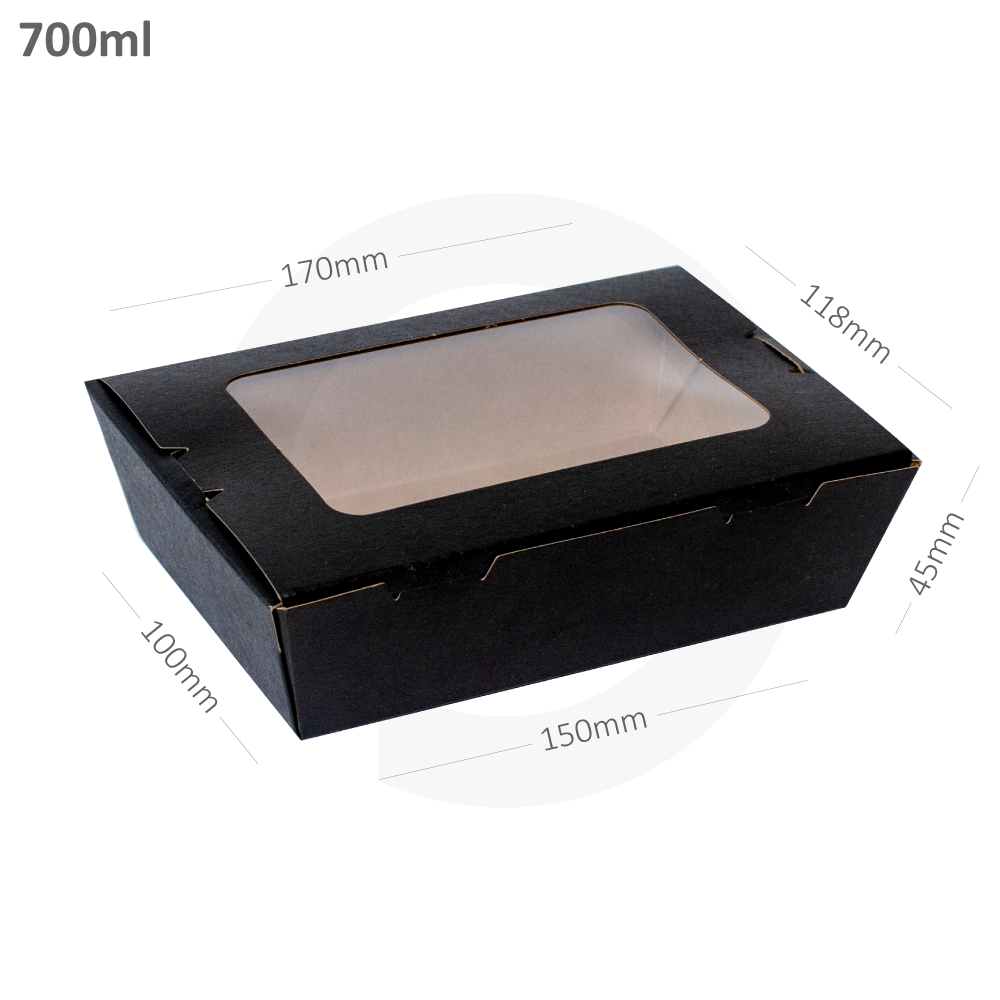 [052023] Black - 700ml W Kraft Paper Window Lunch Box 200/ctn