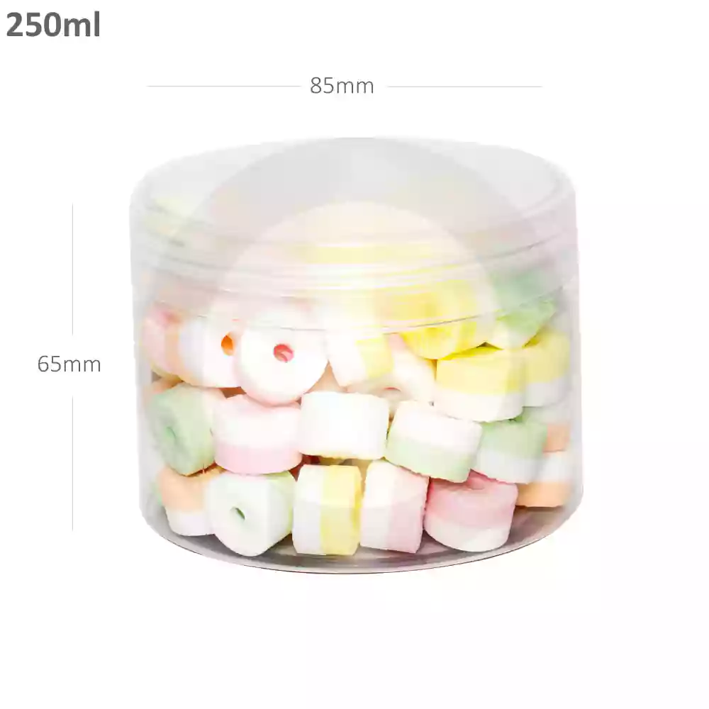 [010073] 250ml/85mm PET Plastic Jar Clear PP Cap 100/ctn