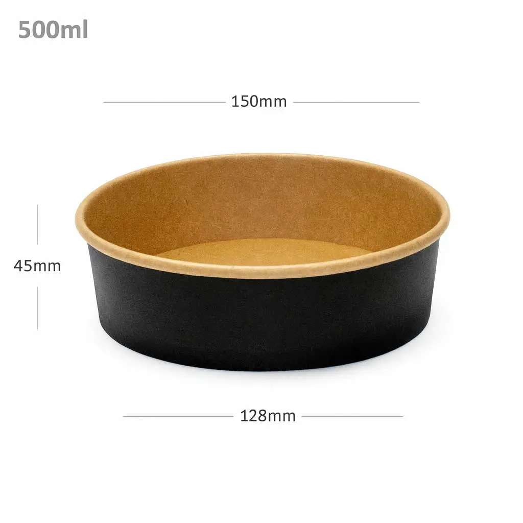[012074] Black - 500ml Kraft Paper Salad Bowl 300/ctn