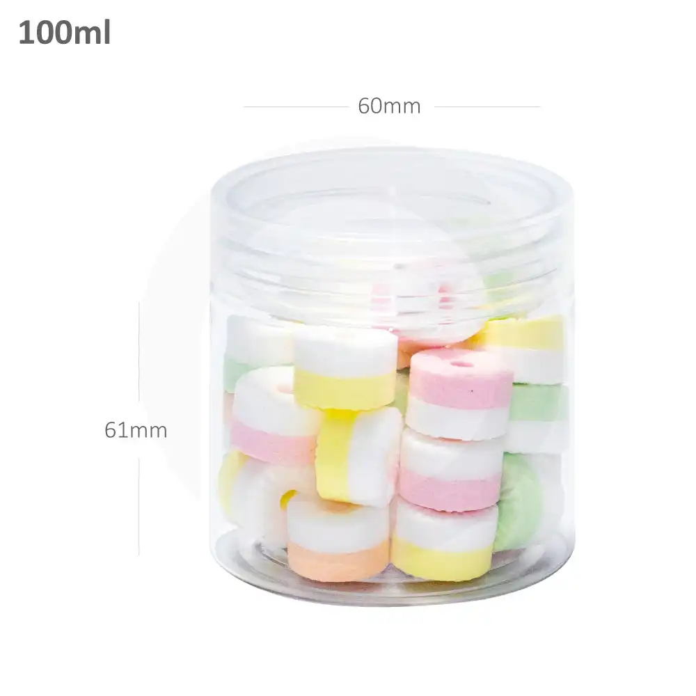 [010078] 100ml/60mm PET Plastic Jar Clear PP Cap 100/ctn